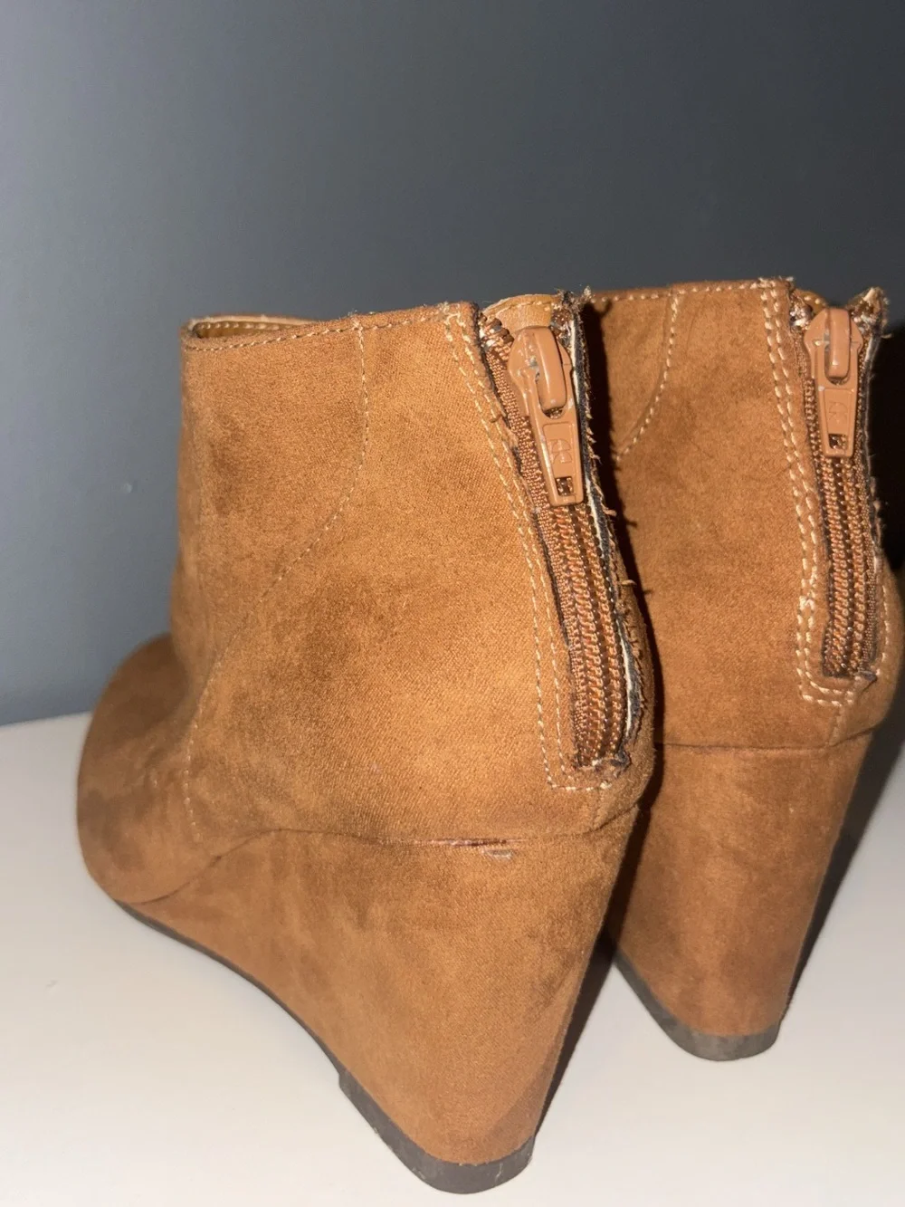 Women's Tan Suede Wedge Ankle Booties